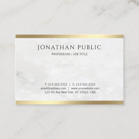 クリエイティブ白大理石モダン金ゴールドルックテンプレート 名刺 (正面)