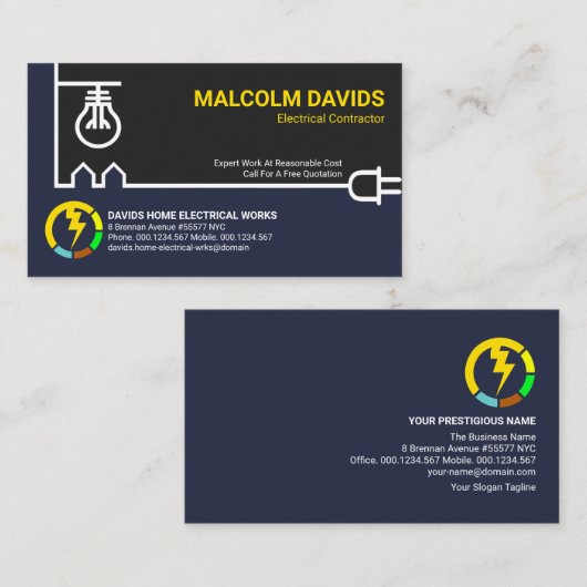 クリエイティブ白色電力線電気工事請負業者 名刺 (正面/裏面)