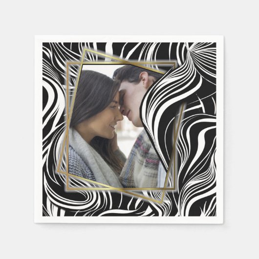 クリエイティブ白黒シームレス抽象的 スタンダードカクテルナプキン (正面)