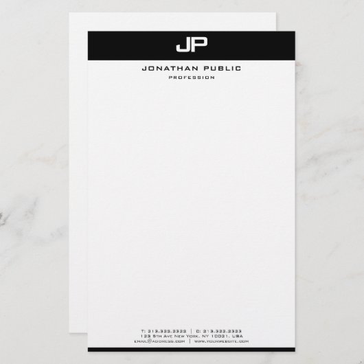 クリエイティブ白黒テンプレートモダンミニマル 便箋 (正面/裏面)
