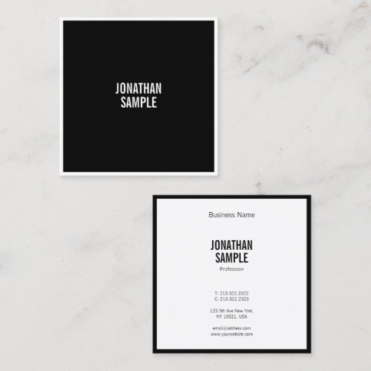 クリエイティブ白黒ミニマリストモダンシンプル スクエア名刺 (正面/裏面)
