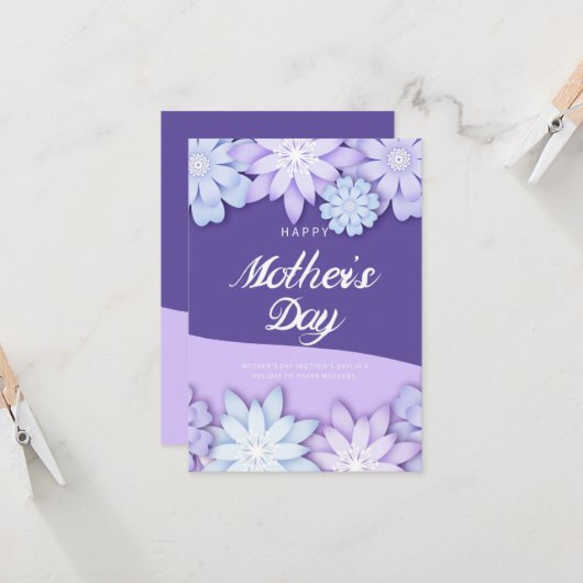 クリエイティブ紫の折り紙花母の日 カード (正面/裏面インサイチュ)