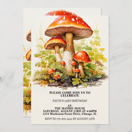 クリエイティブ芽きのこアート誕生日パーティー 招待状 (正面/裏面)