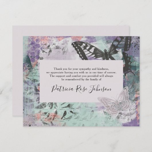 クリエイティブ蝶々葬儀記念ありがとう サンキューカード (正面/裏面)