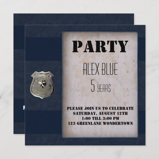 クリエイティブ警察のテーマ青い5歳の誕生日 招待状 (正面/裏面)