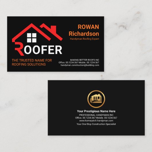 クリエイティブ赤い屋根看板の屋根 名刺 (正面/裏面)