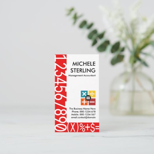 クリエイティブ赤数字フレーム財務 名刺 (スタンド正面)