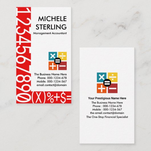 クリエイティブ赤数字フレーム財務 名刺 (正面/裏面)