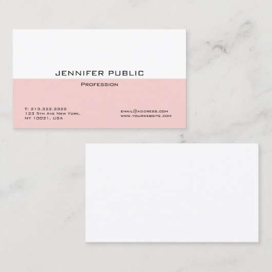クリエイティブ赤面ピンクホワイトモダンエレガントテンプレート 名刺 (正面/裏面)