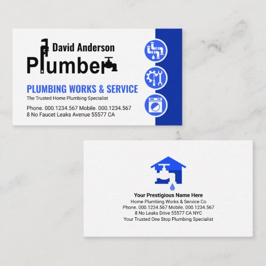 クリエイティブ配管用配管記号の青い給排水衛生設備配管アイコン 名刺 (正面/裏面)