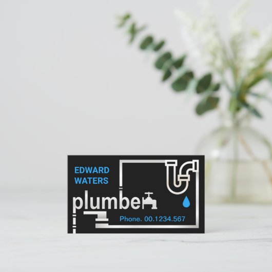 クリエイティブ配管管銀配管記号 名刺 (スタンド正面)