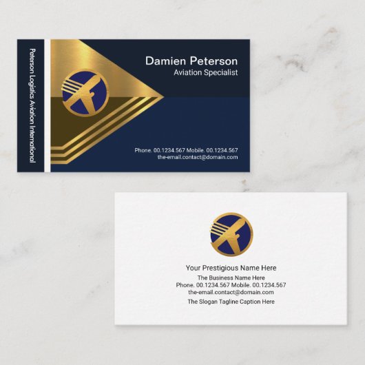クリエイティブ金ゴールドアロー物流航空パイロット 名刺 (正面/裏面)