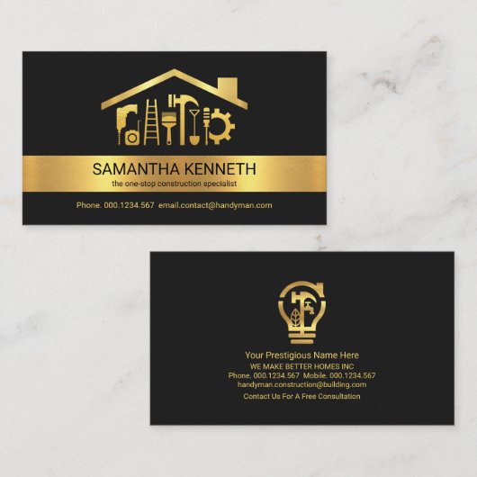 クリエイティブ金ゴールドストライプ建築ツール 名刺 (正面/裏面)