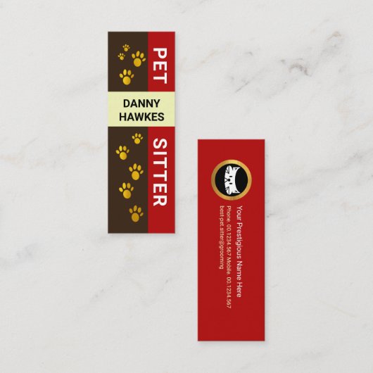 クリエイティブ金ゴールドドギーポープリントペットシッター スキニー名刺 (正面/裏面)