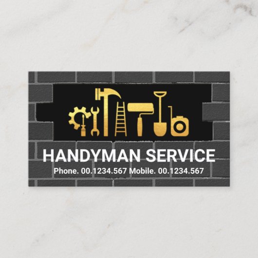 クリエイティブ金ゴールドハンドイマンツールインレンガウォール 名刺 (正面)