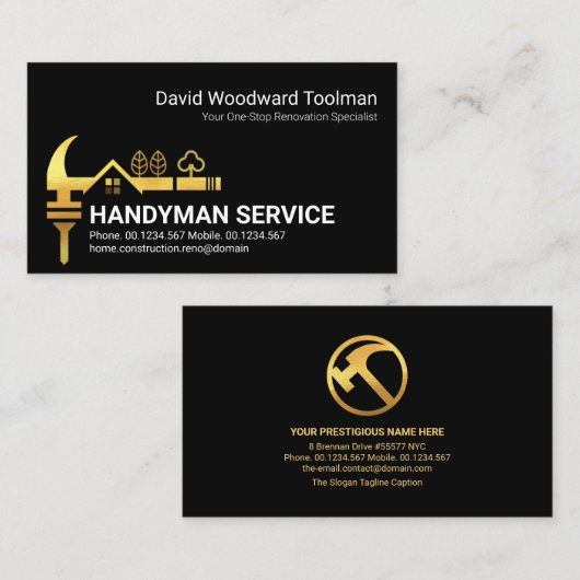 クリエイティブ金ゴールドハンマーホームハンディマン建物 名刺 (正面/裏面)