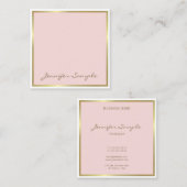 クリエイティブ金ゴールドピンクハンドスクリプトフォント文字 モダン スクエア名刺 (正面/裏面)