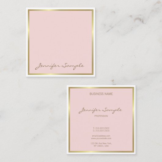クリエイティブ金ゴールドピンクハンドスクリプトフォント文字 モダン スクエア名刺 (正面/裏面)