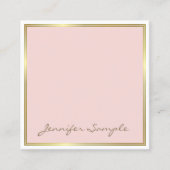 クリエイティブ金ゴールドピンクハンドスクリプトフォント文字 モダン スクエア名刺 (正面)