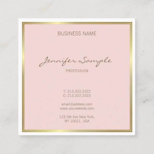 クリエイティブ金ゴールドピンクハンドスクリプトフォント文字 モダン スクエア名刺 (裏面)