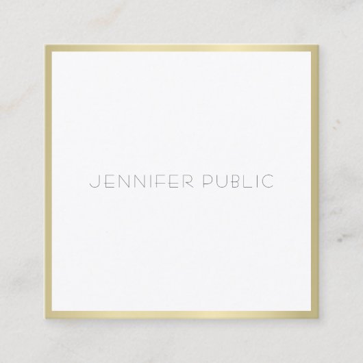 クリエイティブ金ゴールドホワモダンイシンプルテンプレートエレガント スクエア名刺 (正面)