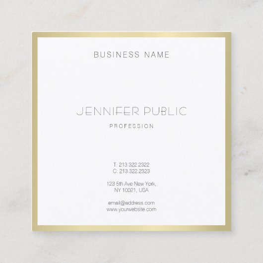 クリエイティブ金ゴールドホワモダンイシンプルテンプレートエレガント スクエア名刺 (裏面)