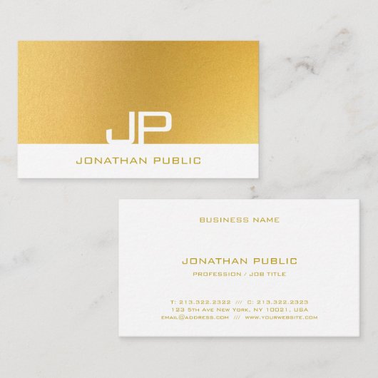 クリエイティブ金ゴールドモノグラムエレガントモダンテンプレート 名刺 (正面/裏面)