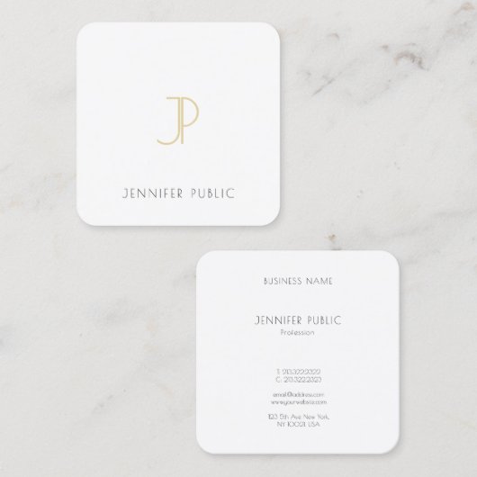 クリエイティブ金ゴールドモノグラムデザインラグジュアリーシックテンプレート スクエア名刺 (正面/裏面)