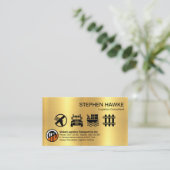 クリエイティブ金ゴールドロジスティックサービスアイコン 名刺 (スタンド正面)