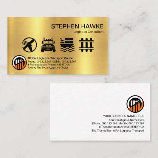 クリエイティブ金ゴールドロジスティックサービスアイコン 名刺 (正面/裏面)