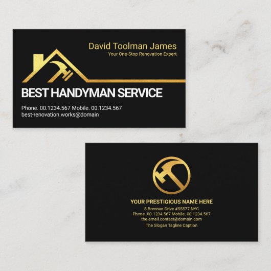 クリエイティブ金ゴールド屋上ハンマー建物建築 名刺 (正面/裏面)