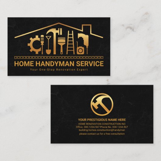 クリエイティブ金ゴールド屋上建築ツール 名刺 (正面/裏面)