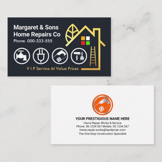 クリエイティブ金ゴールド建物ツール 名刺 (正面/裏面)