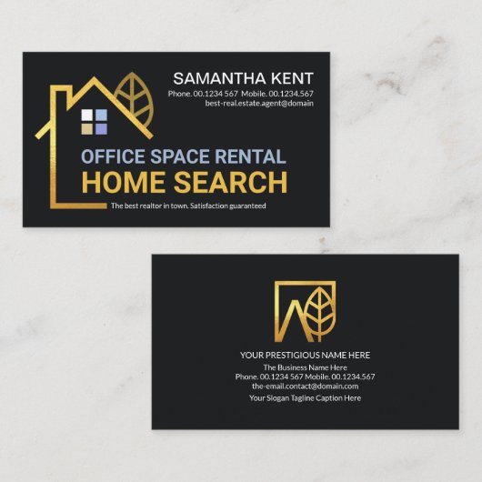 クリエイティブ金ゴールド建物ホームランドスケープ不動産仲介業者 名刺 (正面/裏面)