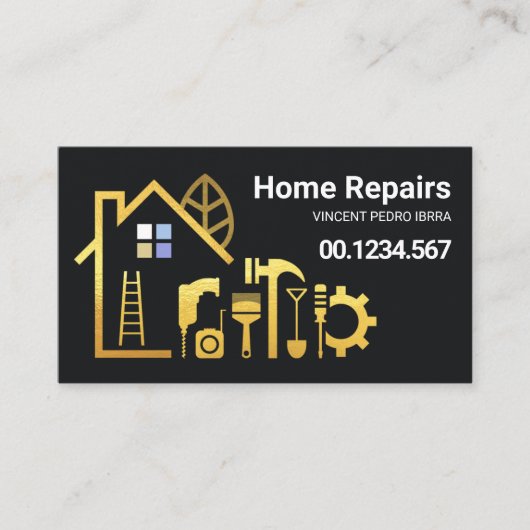 クリエイティブ金ゴールド建物建築ツール 名刺 (正面)