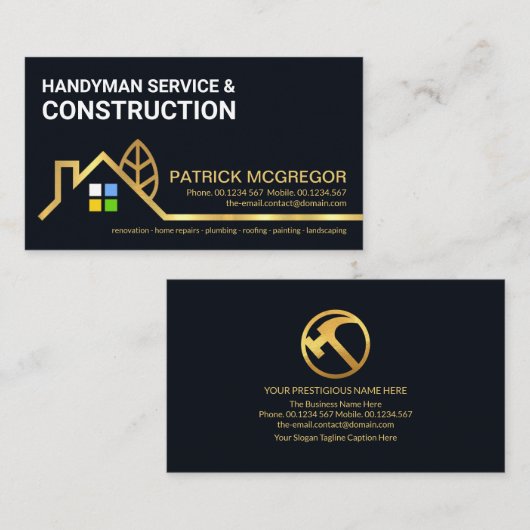 クリエイティブ金ゴールド建物縁ど横長 名刺 (正面/裏面)