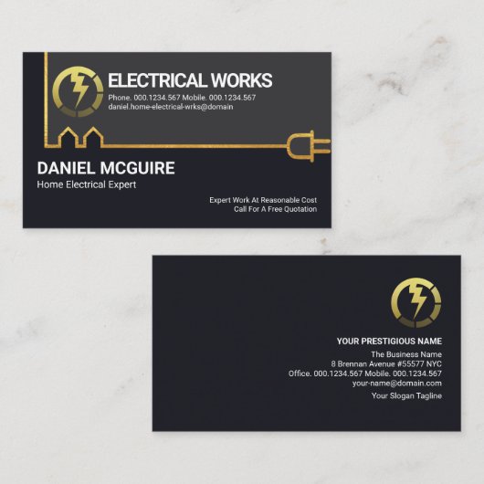クリエイティブ金ゴールド建物電気配線電気 名刺 (正面/裏面)