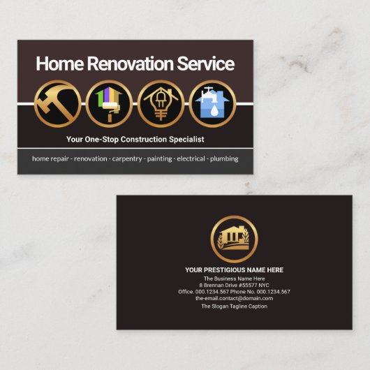 クリエイティブ金ゴールド建築アイコンホームリノベーション 名刺 (正面/裏面)