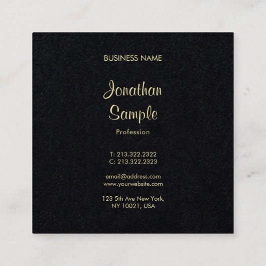 クリエイティブ金ゴールド手書きスクリプトフォントモダン黒 スクエア名刺 (裏面)