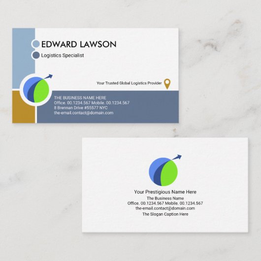 クリエイティブ陸上航空グローバル物流モチーフ 名刺 (正面/裏面)