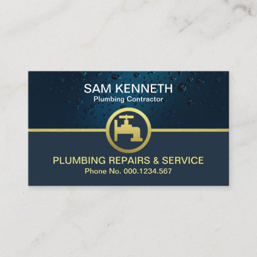 クリエイティブ青水滴金ゴールド栓 名刺 (正面)