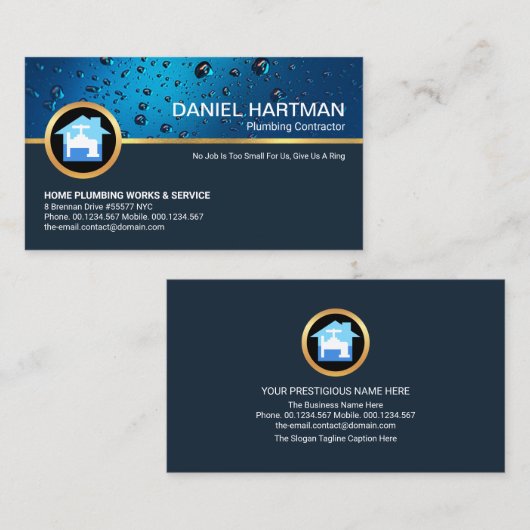 クリエイティブ青水滴金ゴールド給水栓 名刺 (正面/裏面)