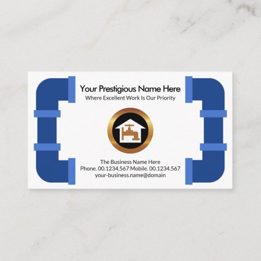 クリエイティブ青給排水配管パイプフレーム配管工 名刺 (裏面)