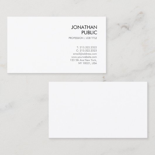 クリエイティブ頭が切れるデザインモダンシックホワイトプレーン 名刺 (正面/裏面)