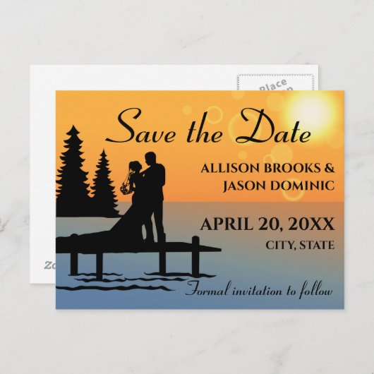 クリエイティブ、漫画のスタイル日付のカードを結婚保存 案内ポストカード (正面/裏面)