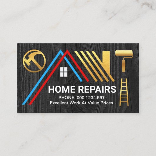 クリエイティブAフレーム金ゴールドルーフブラック木材 名刺 (正面)