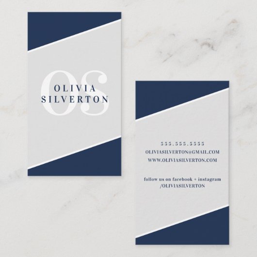 クリエイティブCORNERSクラスのモノグラム海軍グレー白 名刺 (正面/裏面)