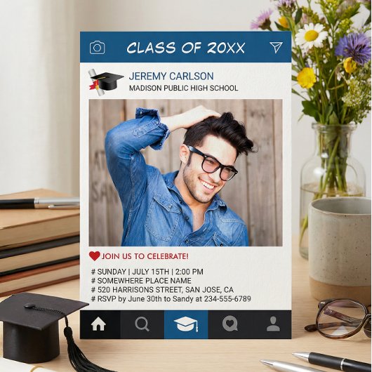 クリエイティブInstagramフレーム写真卒業パーティー 招待状