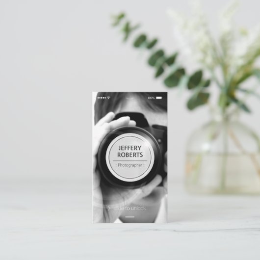 クリエイティブiPhone iOSスタイル – 写真モダン家 名刺 (スタンド正面)