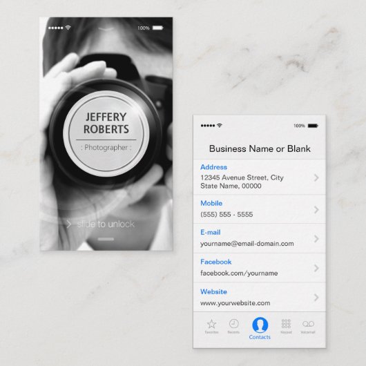 クリエイティブiPhone iOSスタイル – 写真モダン家 名刺 (正面/裏面)